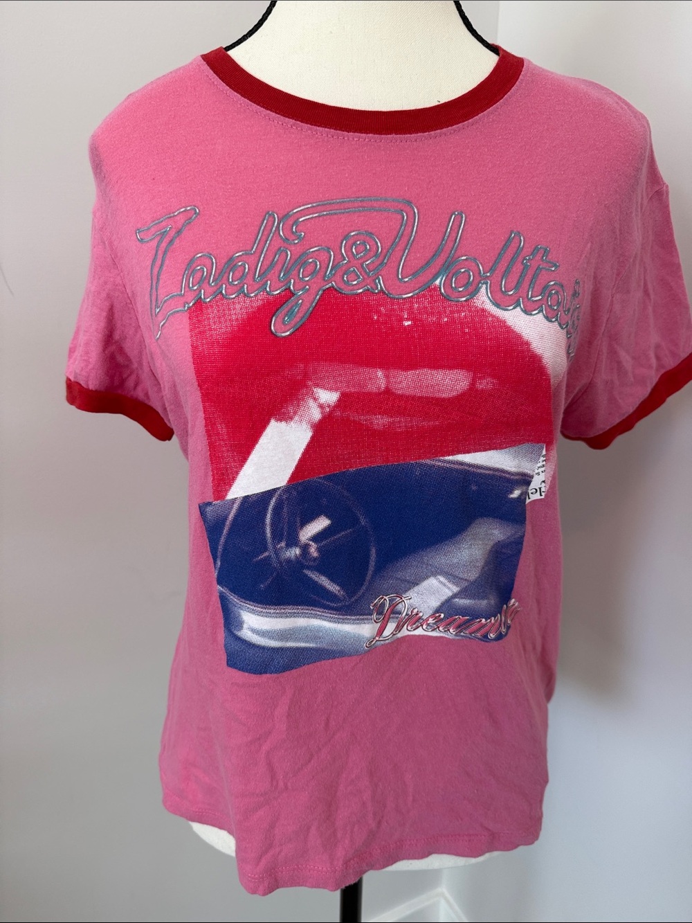 Zadig & Voltaire Zoe Photoprint Double Photo Pink Tee with Red and Blue Accents